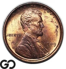 1909 VDB Lincoln Cent Wheat Penny, Red Brown, Solid Gem BU++ RB