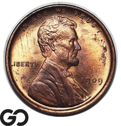 1909 VDB Lincoln Cent Wheat Penny, Red Brown, Solid Gem BU++ RB