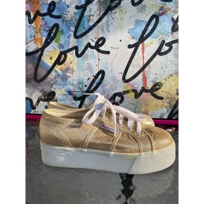 Superga 2790 Linea Up and Down Gold Lamé Platform Sneakers - Size 37 US 6.5