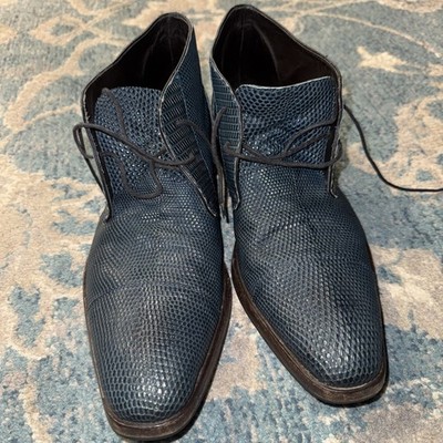 Gianfranco Ferre Lizard Skin Chukka Boots Blue Italy Vero Cuoio Mens EU 44 US 10