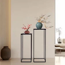 2-Pieces Metal Plant Stand Modern Flower Pot Rack Indoor Outdoor Square Plant Ho