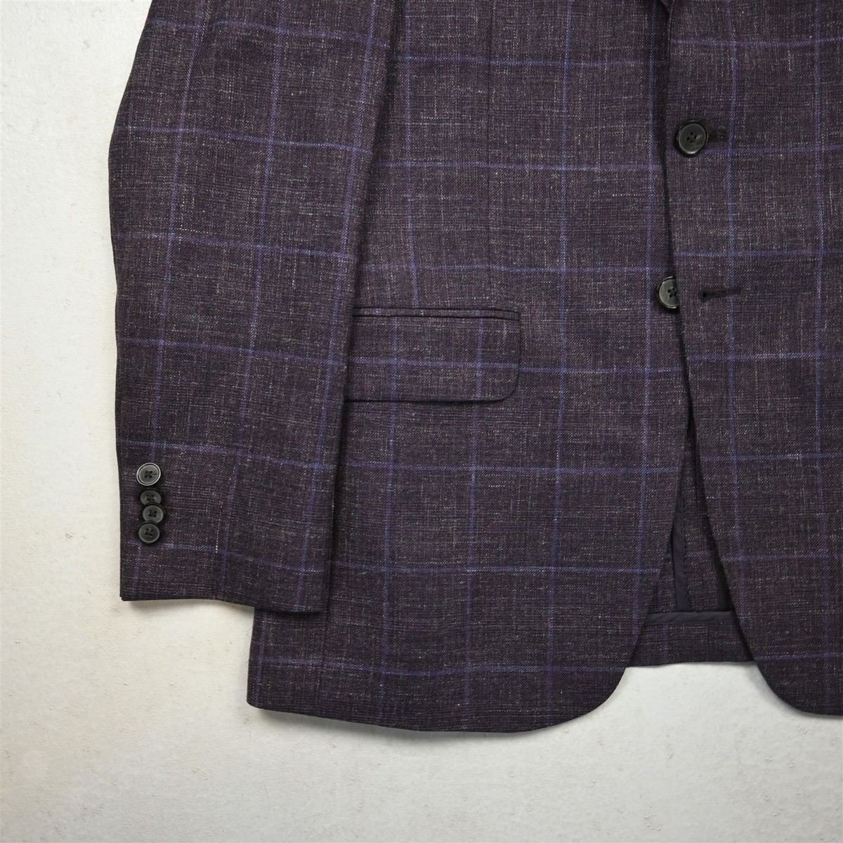 Joseph Abboud 38R Purple Wool Silk Linen Plaid Slim Blazer Jacket