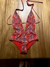 Modcloth Red Paisley High Dive Swimsuit Size Large Strappy