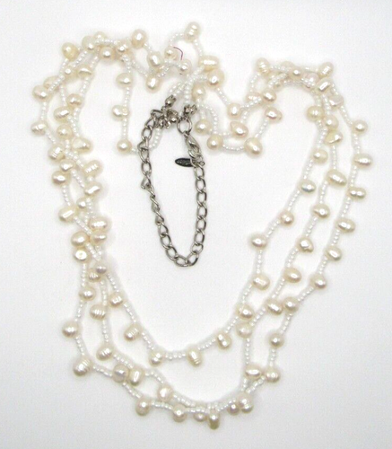 Multi Strand EsMor Faux Pearl triple strand Statement Necklace 21 inches - Picture 2 of 5
