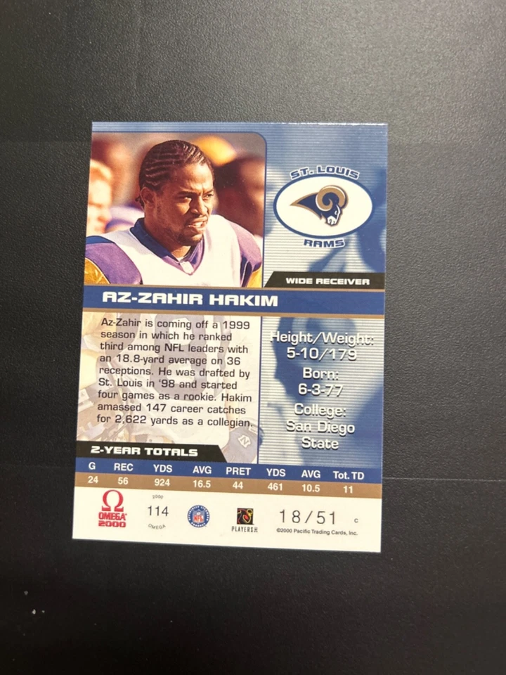 2000 Pacific Omega Platinum Blue #114 Az-Zahir Hakim #18/51 - Image 2 of 2