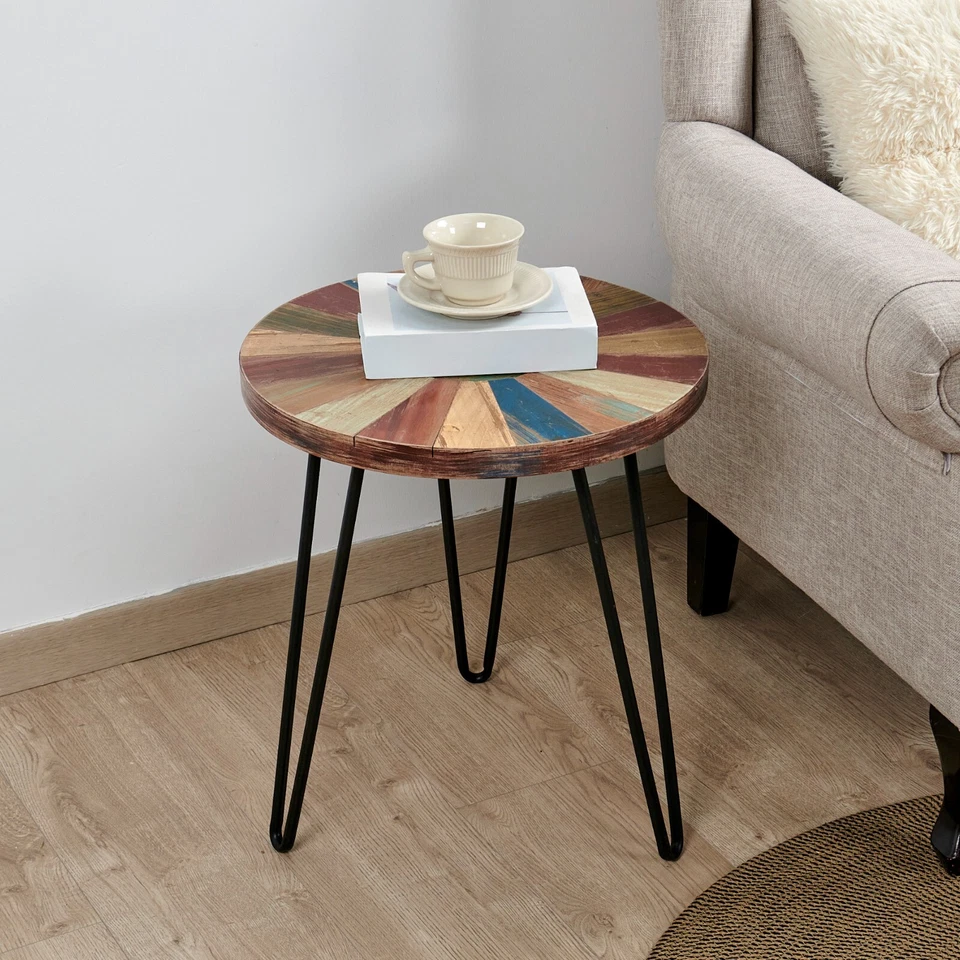 Greenage Solid Reclaimed Wood Side End Table Nightstand Round Sun Flower  20" H - Image 3 of 4