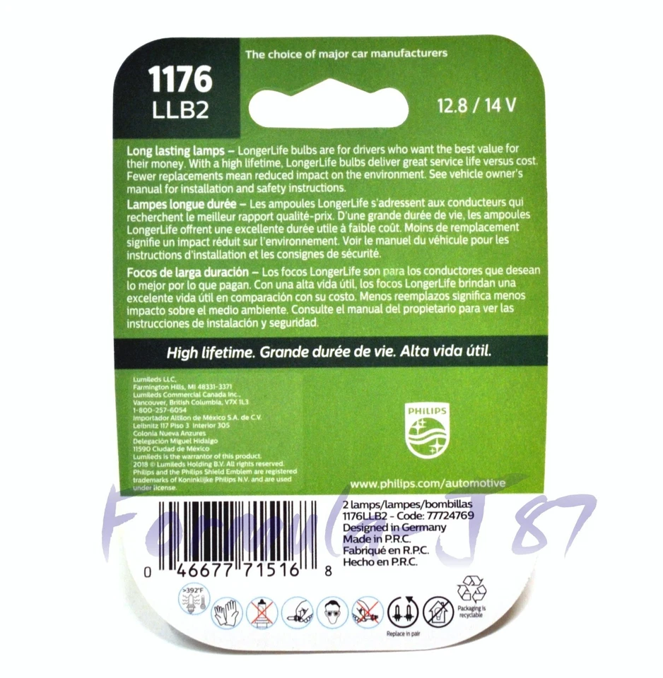 Philips LongerLife 1176 27/9W Two Bulbs Stop Brake Light Replacement Stock OE - Изображение 2 из 4