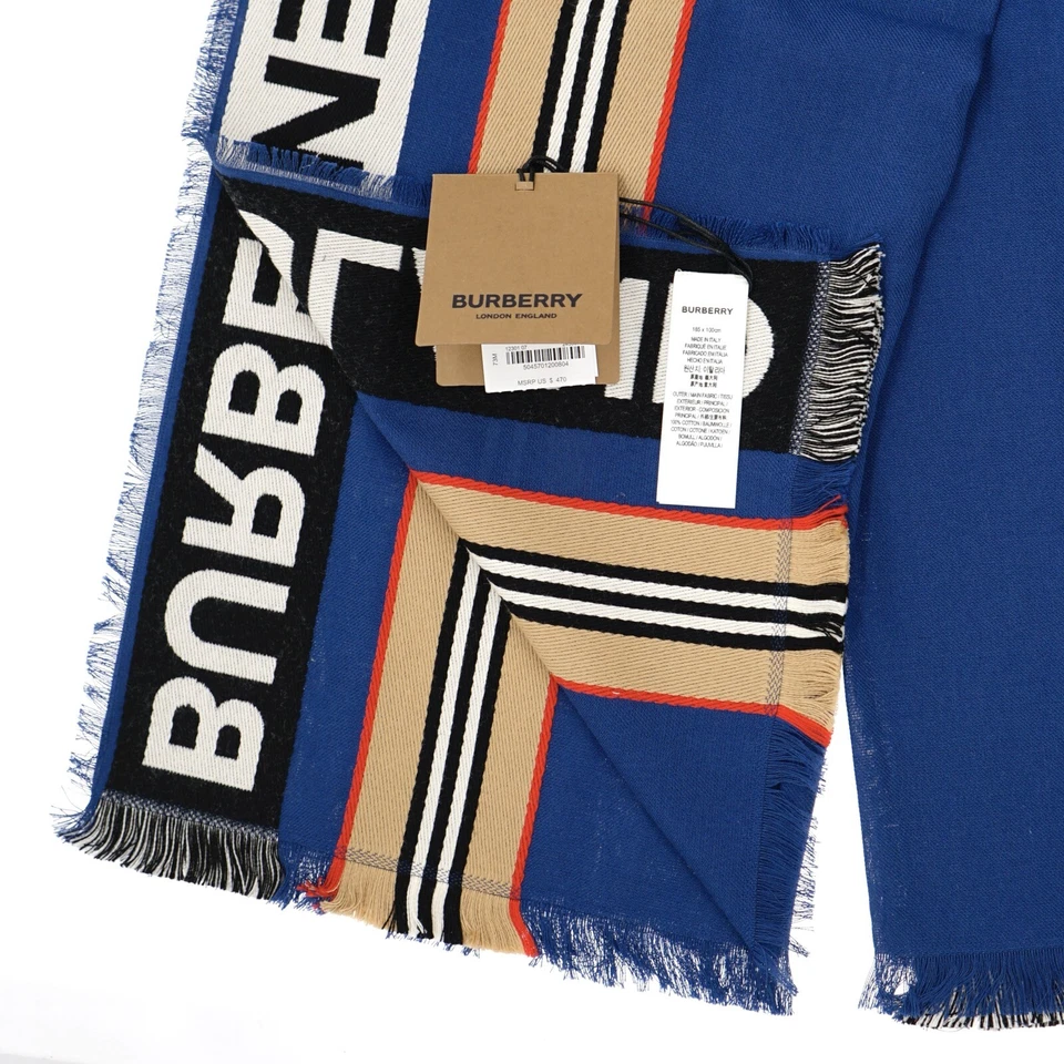 Burberry Bufanda Cinta Heritage Rayas Denim Azul Nuevo Foto 3 de 3