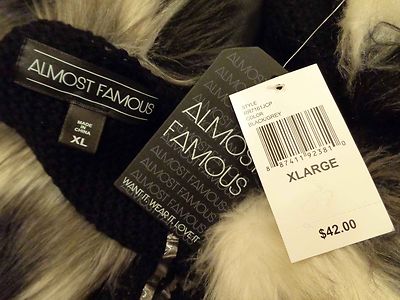 NWT Sz S and L Almost Famous Grey Black Animal Print Faux Fur Long