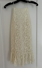 NEW XS Free People Ivory Ruffled Mini Sun Dress Lace Spaghetti Straps