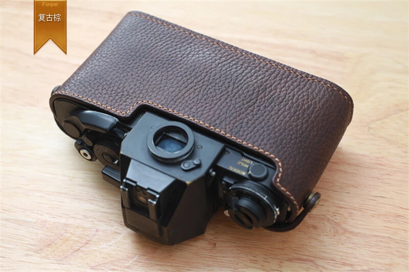 Funda de media cámara de cuero genuino hecha a mano para Canon nueva F-1 Foto 3 de 4