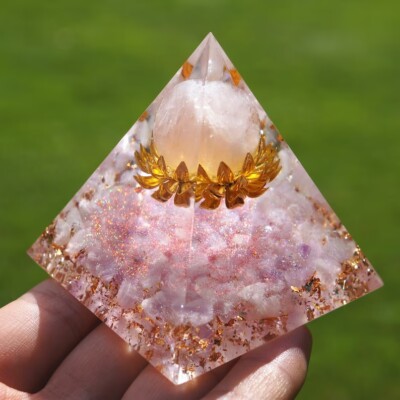 Rose Quartz Pyramid Copper  Flower