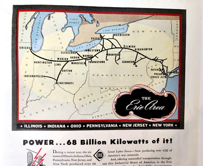 Erie Gebiet Eisenbahn Karte Vintage 1945 Anzeige Magazin Druck Zug RR