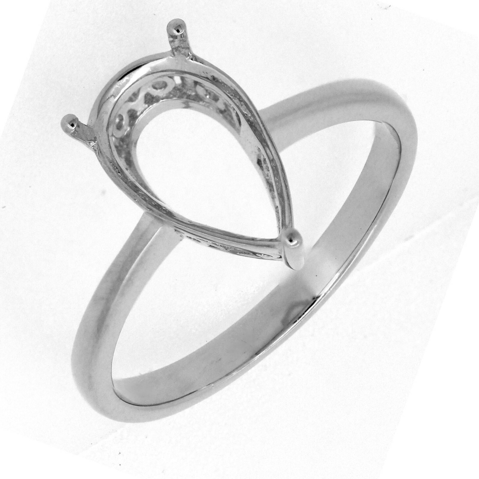 MTO Sterling Silver Semi Mount Ring Setting Pear Cut PE 12x8mm filigree