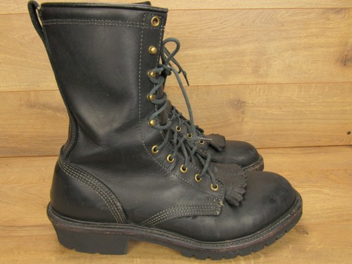 Black Leather Logger Kiltie Boot 13 