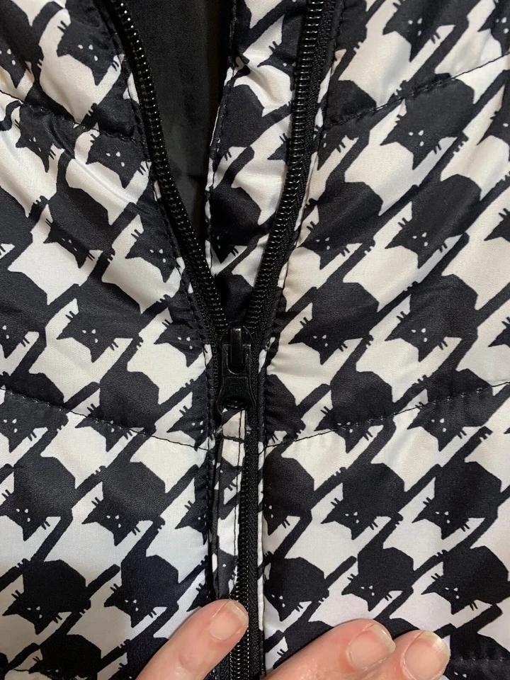 2X Puffer Vest Jason Maxwell Cat Print Houndstooth Zip Up EUC - Image 4 of 4
