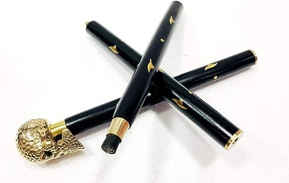 Solid Brass Skull Head Designer Handle Black Wood… - image 2