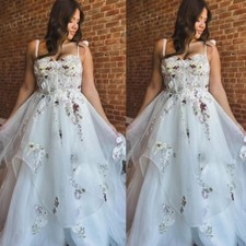 Princess White Ivory Wedding Dresses with Flowers Straps Tulle Bridal Gowns