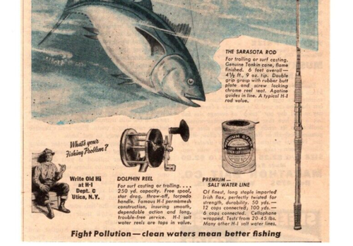 1947 HORROCKS-IBBOTSEN DELFINO PESCA MULINELLO PUBBLICITÀ STAMPA, ACQUA SALATA SARASOTA ROD AD - Foto 2 di 4