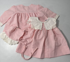 Vtg Fayette Dress Girls 18M Pink Seersucker Square Collar Set 3