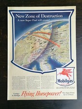 Vintage 1943 Mobil Gas Flying Horsepower Full Page Original Ad