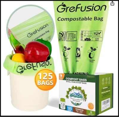 GreFusion Compostable Bags for Kitchen Compost Bin 1.2 Gallon,125 Count,Compost