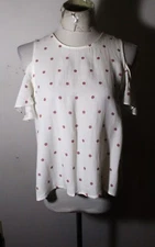 ELODIE White Polka Dot Cap Ruffle Sleeve Top Women's Size L NWT