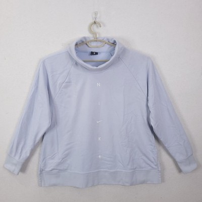 Nike Sweatshirt Womens XL Blue Funnel Cowl Neck Pullover Graphic Fleece Logo Top