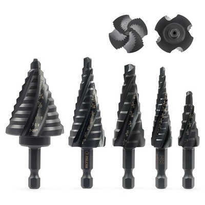 ZELCAN Step Drill Bit Set, 5PCS Four Spiral Flute Bits for Metal, 50... 