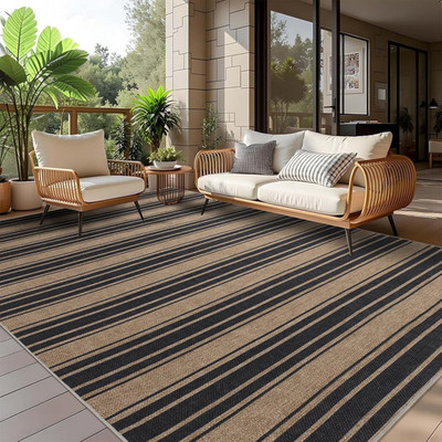 Striped Jute Rug 5x7 - Washable Non-Slip Indoor Outdoor Carpet for Any Space