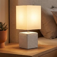 Tischleuchte Keramik Tischlampe eckig Stoffschirm weiß Schlafzimmerlampe H 29cm