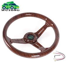 Universal 350mm Deep Dish ABS Hard Wood Color Racing Steering Wheel 6 Holes