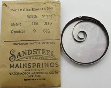 Nos Howard 12s watch model 553 T end Mainspring 1 piece brown / blue alloy