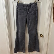 Free People Soft Grey Velour Velvet Flare Pants Sz 27 Wide Leg Bell Bottoms FLAW