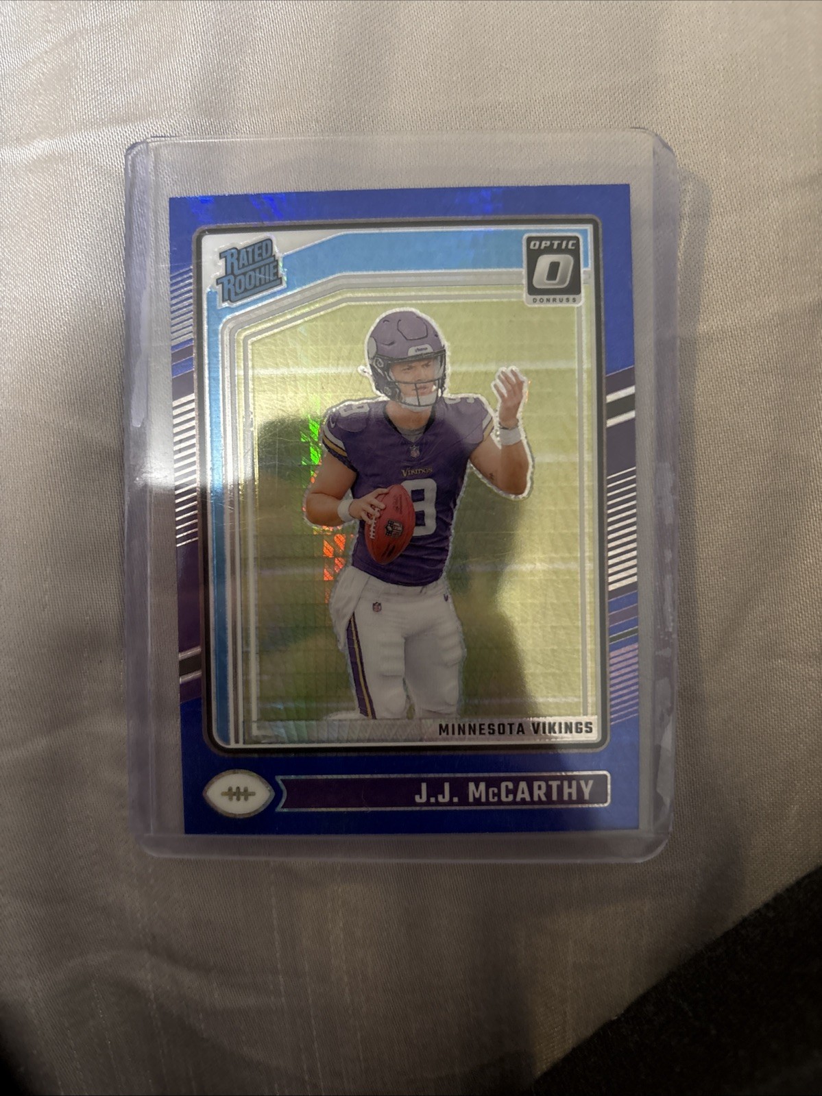 2024 Panini Donruss Optic - Rated Rookie J.J. McCarthy #235 Blue Hyper Prizm (RC