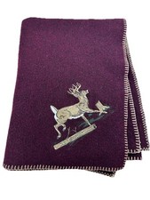 Vtg Woolrich Hunter Deer Buck Embroidered Wool Lodge Blanket 56x36 Made USA