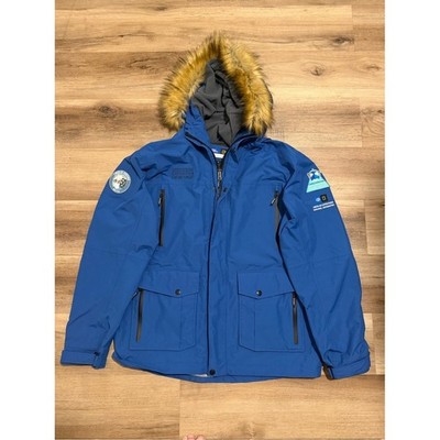 Lindblad Expeditions National Geographic Jacket Men's Blue Fur Hood Parka Sz M