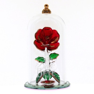 Belle et la Bete (Die Schöne und das Biest) Glaskuppel Rosenornament, Arribas, H9,5 cm