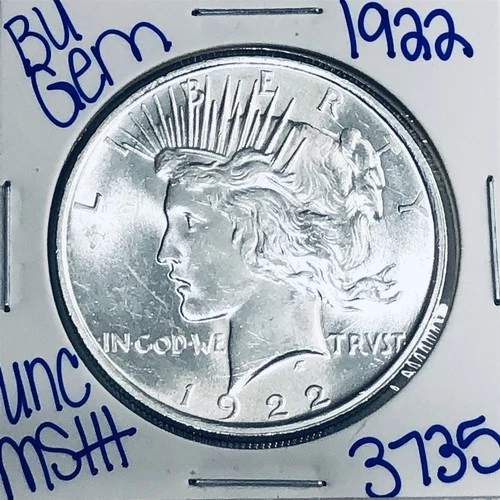 1922 BU UNCIRCULATED SILVER PEACE DOLLAR AUTHENTIC U.S. MINT FREE SHIPPING 3735