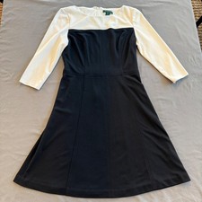 Lauren Ralph Lauren Colorblock A-Line Dress Black Cream 3/4 Sleeve Size 8