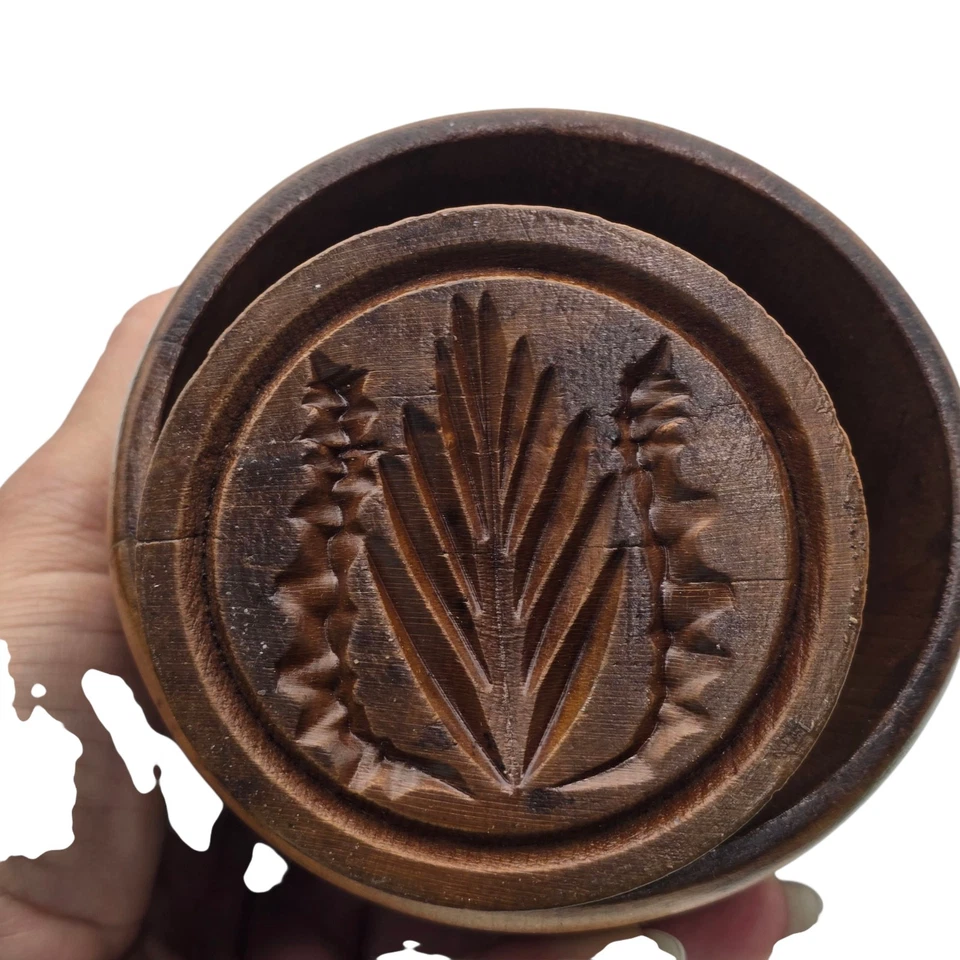Antique Wooden Butter Print Mold Stamp Flower Primitive Pennsylvania Amish Fern - Image 2 of 4