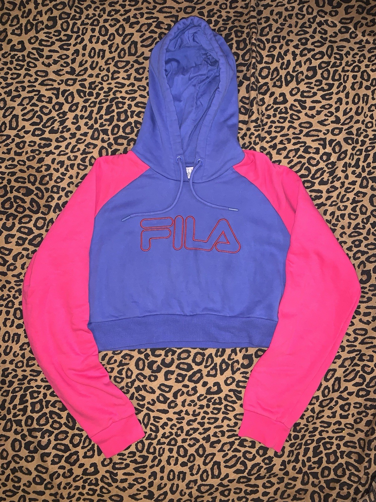 Felpa con cappuccio FILA Raglan rosa blu cropped L