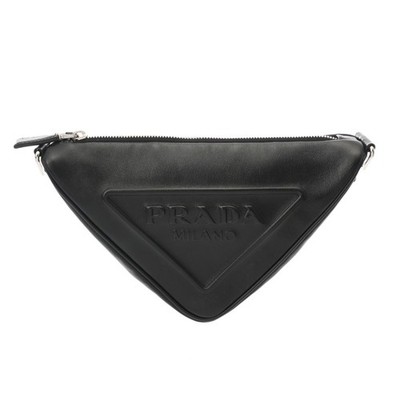 PRADA Triangle 1BH190 leather black unisex Shoulder Bag