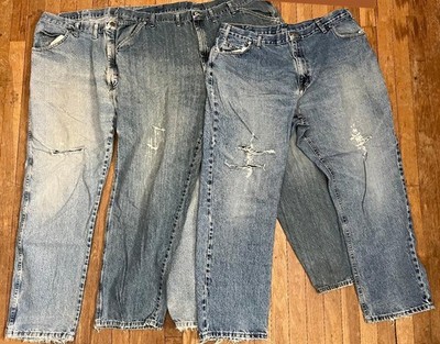 3 Pair Jeans Lot All 44x32 Wrangler Faded Glory Distressed Repair Upcycled