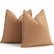 Pillow Covers 18x18 Set of 2 Chenille Throw Pillow 18" x 18" Pack of 2 Camel