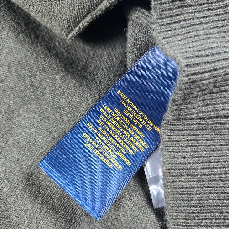 Polo Ralph Lauren Verde Italiano Lana Merino Cárdigan Suéter Hombres XXL Parche en el Codo Foto 3 de 4