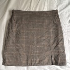 Old Navy Plaid Straight Pencil Skirt M Tall Short Brown Black Lined Slit