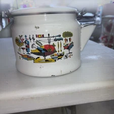 Georges Briard Enamel Retro Mid Century Turkey Dinner Graphics Teapot Kettle 