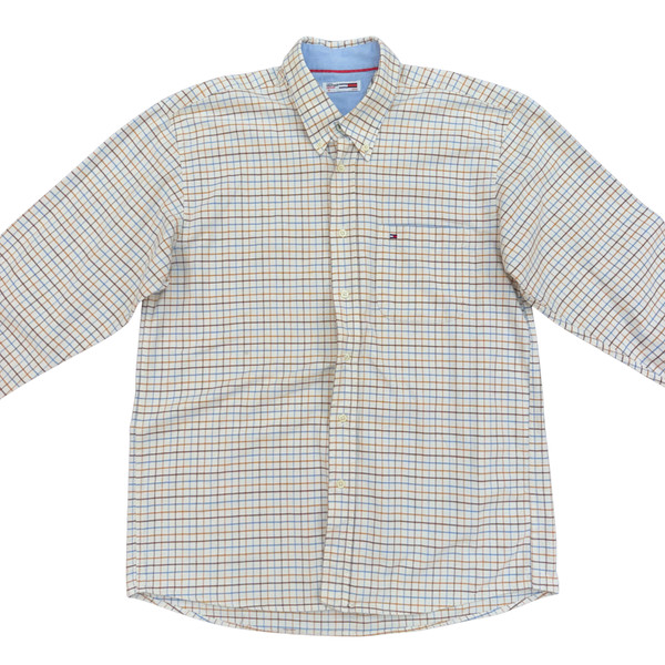 Camisa Tommy Hilfiger Hombre XL Manga Larga Cuadros Algodón Button Down Casual
