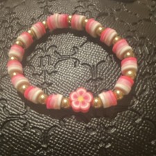 Pink White Gold Beaded Stretch Bracelet with ...